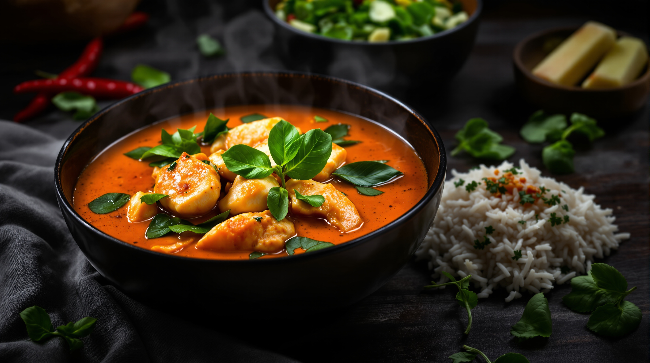 Thaise curry met zeeduivel, pandanrijst en papajasalade